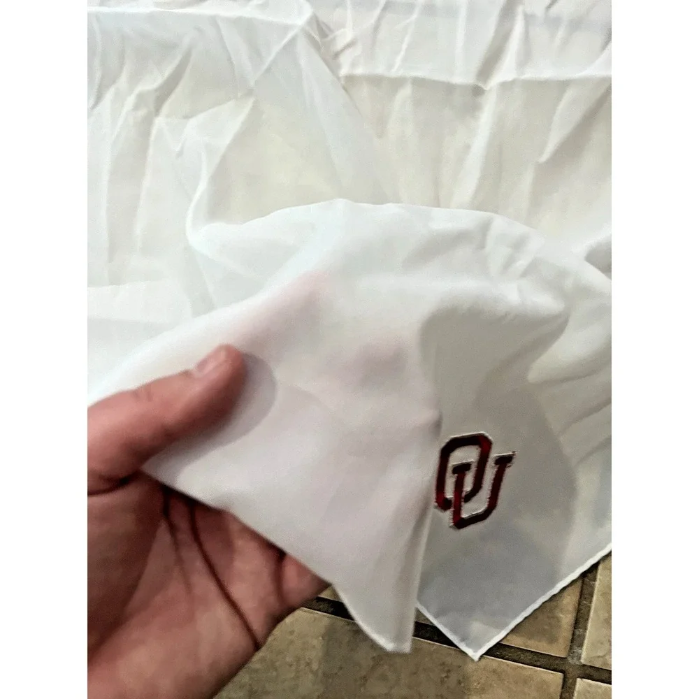 Vintage 1970s OU Handkerchief Scarf Mens White Sheer Oklahoma Sooners 27